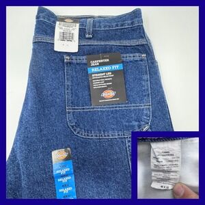 Dickies Relaxed Fit Carpenter Jeans Straight Leg Blue Denim 40x32 Workwear